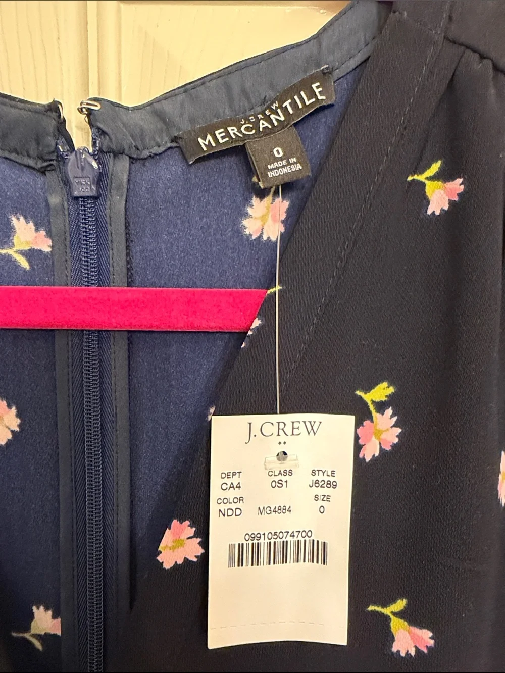 J. Crew Factory Navy Midi Dress with Pink Floral Print - Picture 2 of 6